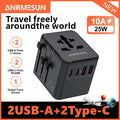 65W/45W/25W GaN Universal Travel Adapter with 2 USB 2 Type C Fast Charging All-in-one Travel Charger EU/UK/USA/AUS for Travel