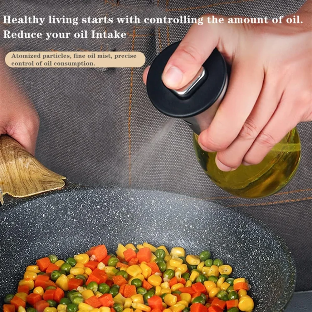 Oil Sprayer, Extremely Precise Oil Spray Bottle with funnel,Made of Stainless Steel and Glass, 200ML Oil Sprayer for Cooking