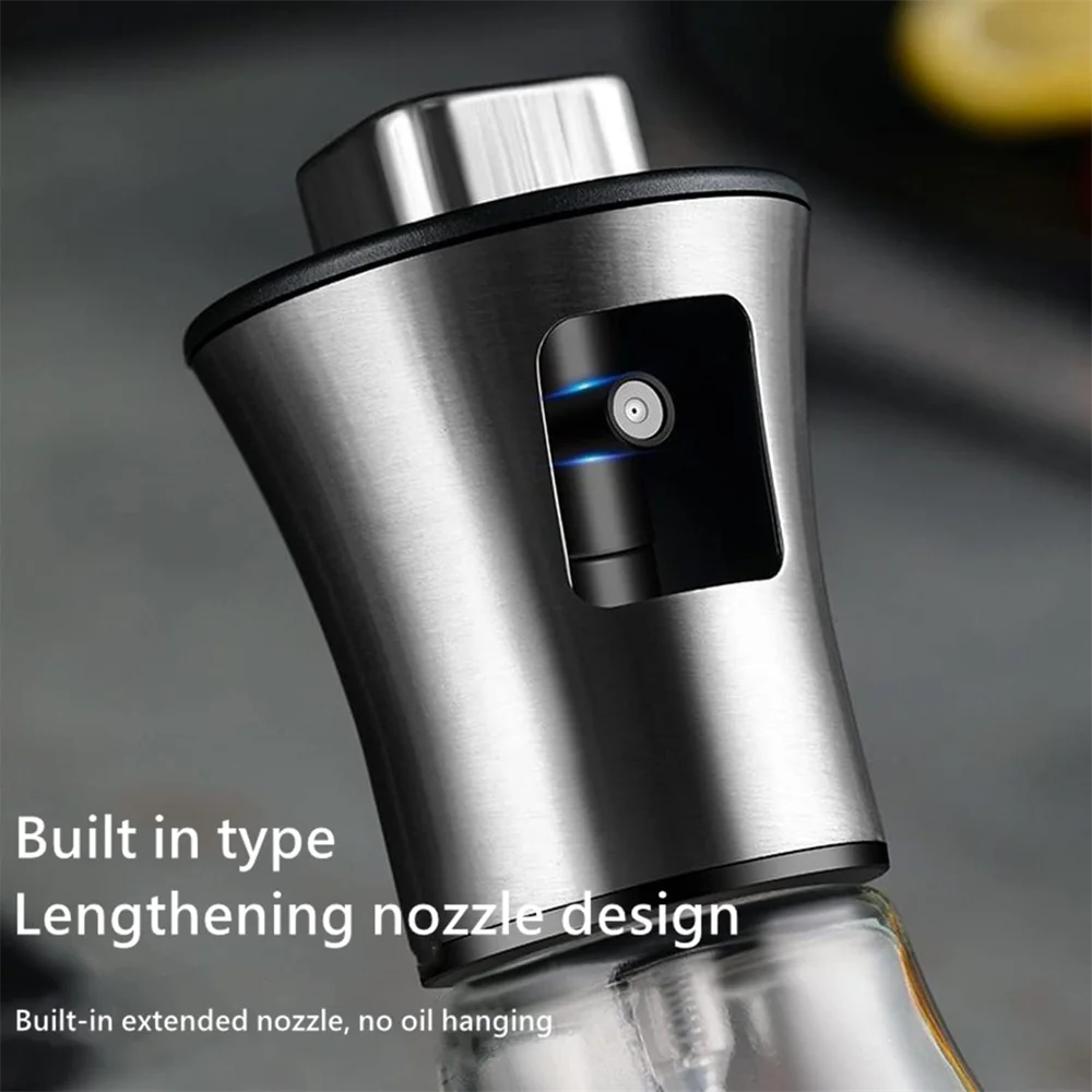 Oil Sprayer, Extremely Precise Oil Spray Bottle with funnel,Made of Stainless Steel and Glass, 200ML Oil Sprayer for Cooking