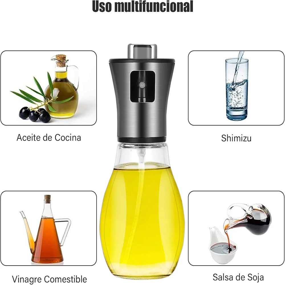 Oil Sprayer, Extremely Precise Oil Spray Bottle with funnel,Made of Stainless Steel and Glass, 200ML Oil Sprayer for Cooking