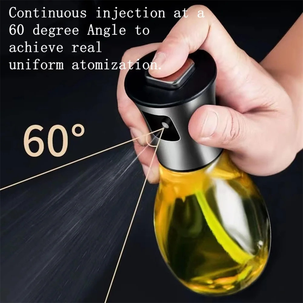 Oil Sprayer, Extremely Precise Oil Spray Bottle with funnel,Made of Stainless Steel and Glass, 200ML Oil Sprayer for Cooking