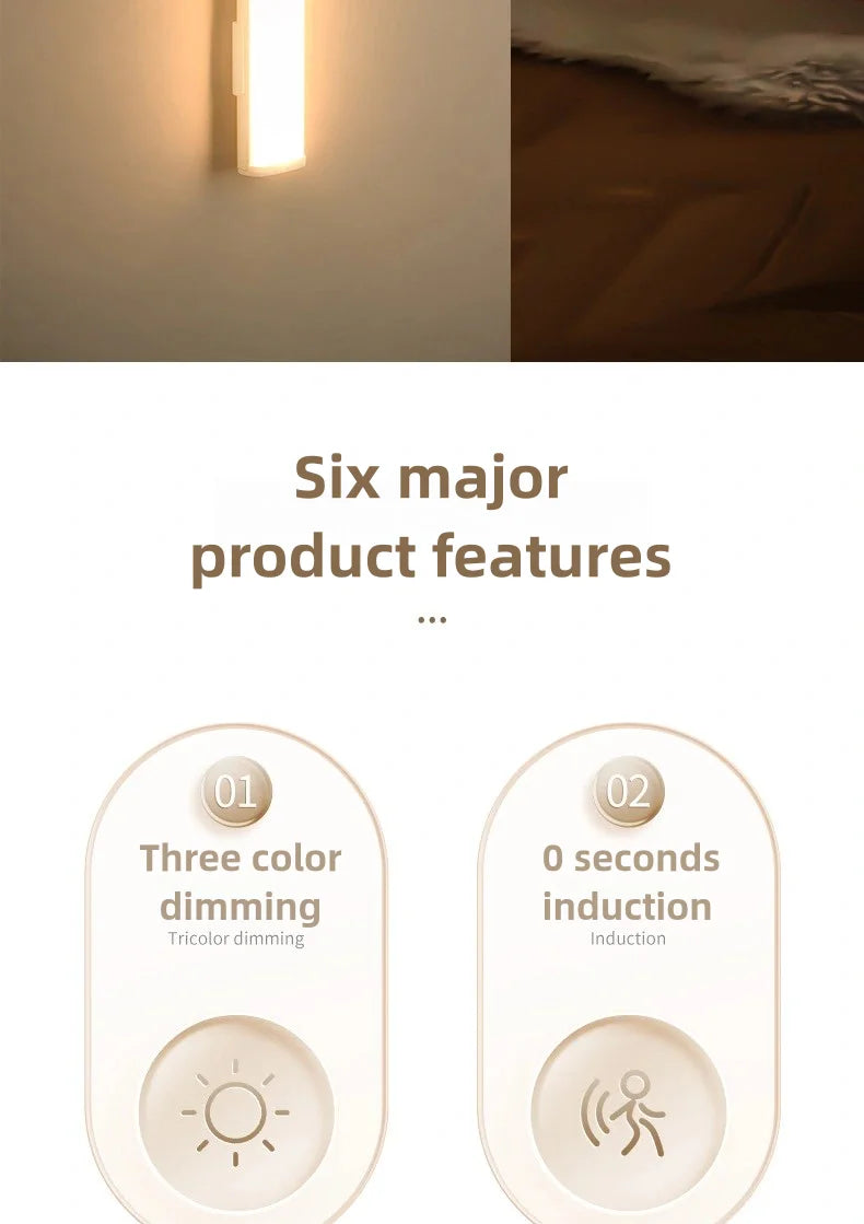 10-50cm Motion Sensor Light Night Wireless Lamp LED USB Battery Rechargeable Wall for Bedroom Kitchen Lighting Lights Room Decor