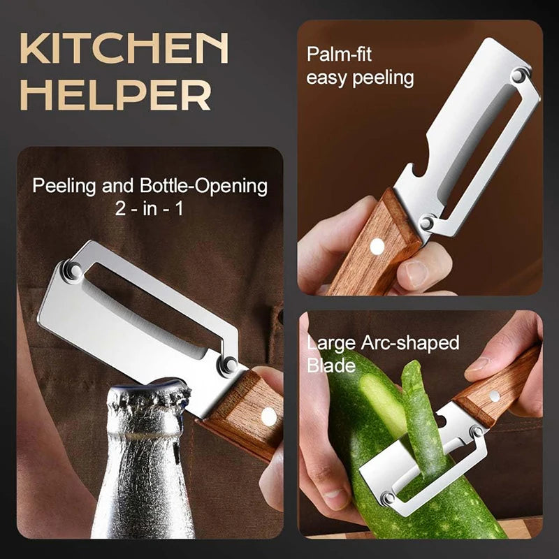 Multi Functional Vegetable Peeler For Kitchen Veggie Fruit Carrot Orange & Potato Peeler With Ergonomic Handle Julienne Wooden