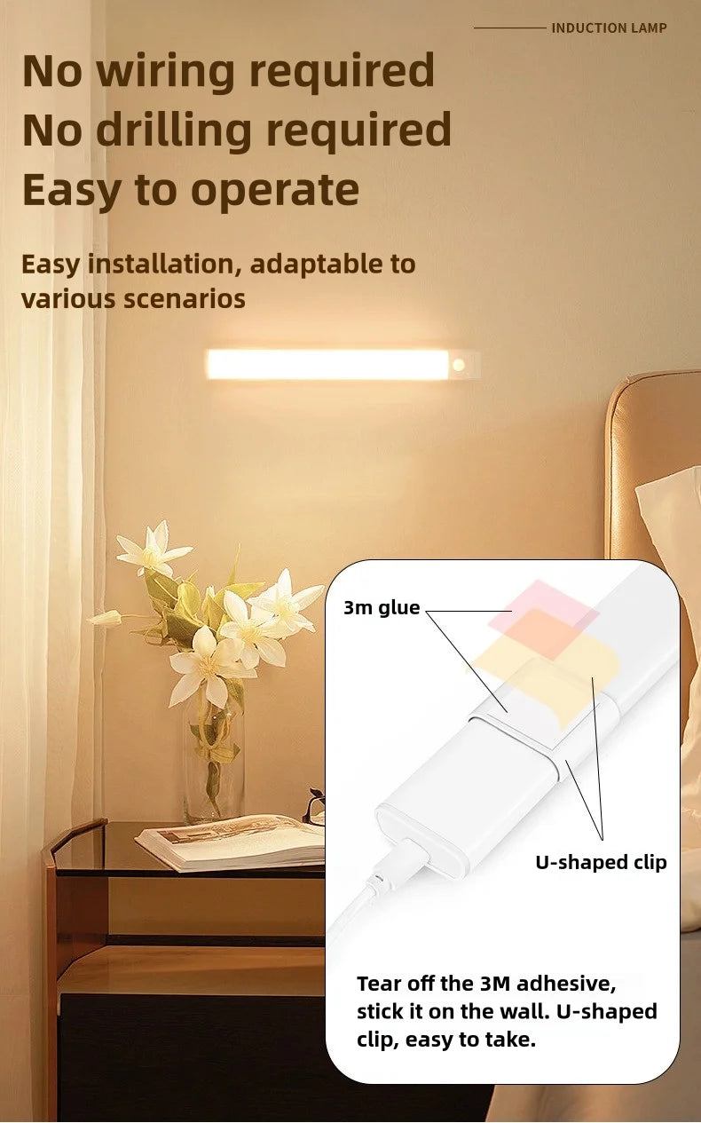 10-50cm Motion Sensor Light Night Wireless Lamp LED USB Battery Rechargeable Wall for Bedroom Kitchen Lighting Lights Room Decor
