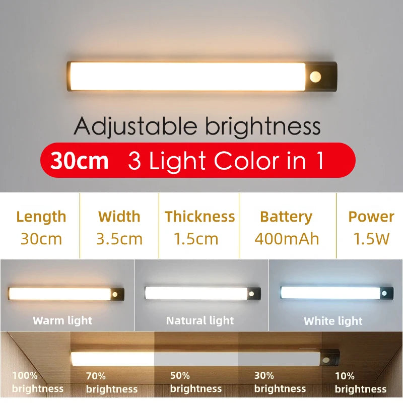 10-50cm Motion Sensor Light Night Wireless Lamp LED USB Battery Rechargeable Wall for Bedroom Kitchen Lighting Lights Room Decor