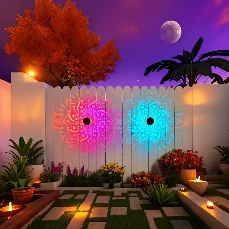 Outdoor Solar Wall Light with Mandala Sunflower Design Garden Courtyard Decoration Landscape Lighting for Patio Fence