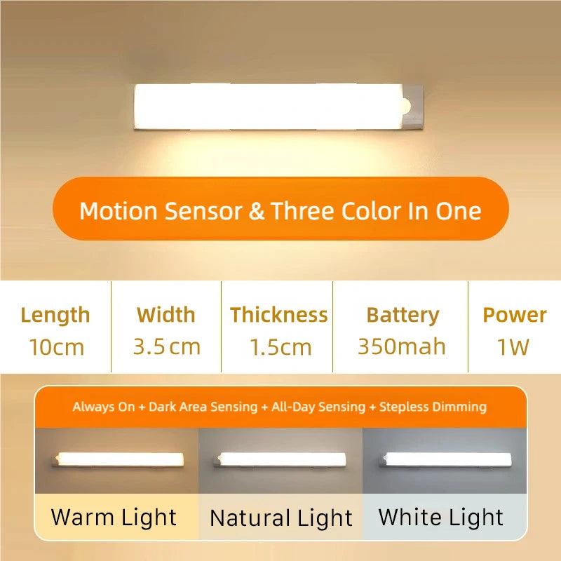 10-50cm Motion Sensor Light Night Wireless Lamp LED USB Battery Rechargeable Wall for Bedroom Kitchen Lighting Lights Room Decor