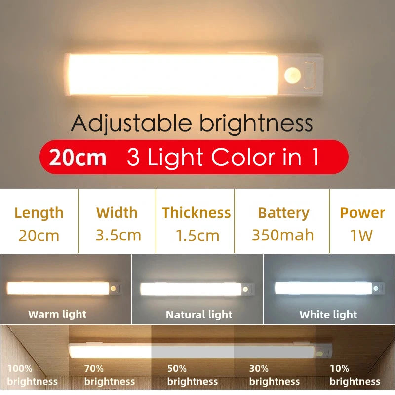 10-50cm Motion Sensor Light Night Wireless Lamp LED USB Battery Rechargeable Wall for Bedroom Kitchen Lighting Lights Room Decor