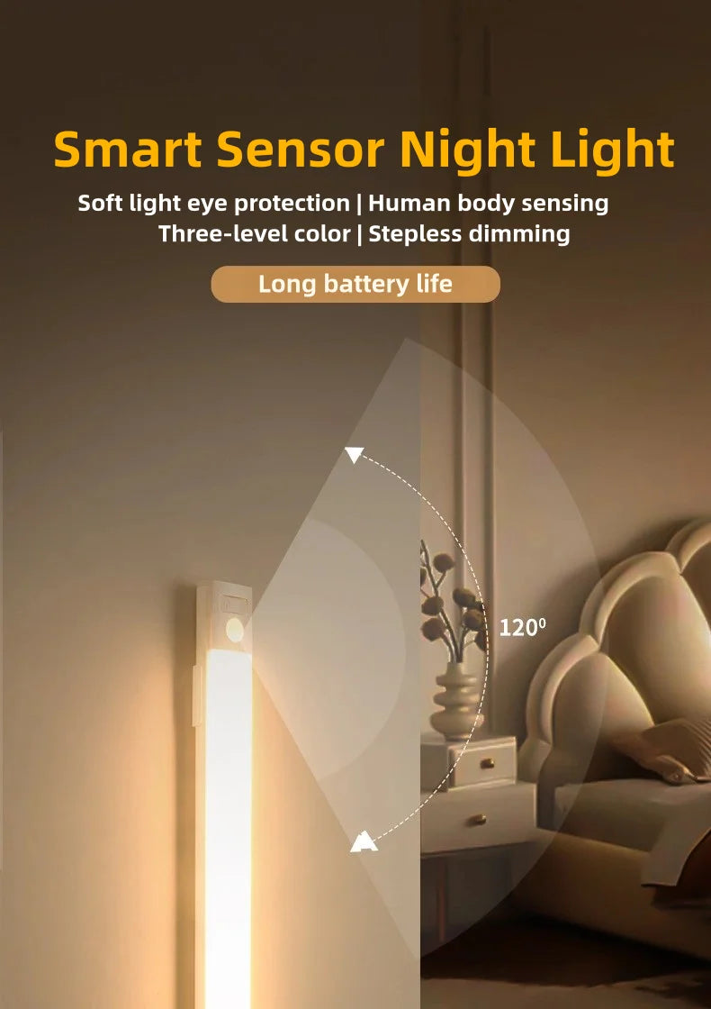 10-50cm Motion Sensor Light Night Wireless Lamp LED USB Battery Rechargeable Wall for Bedroom Kitchen Lighting Lights Room Decor