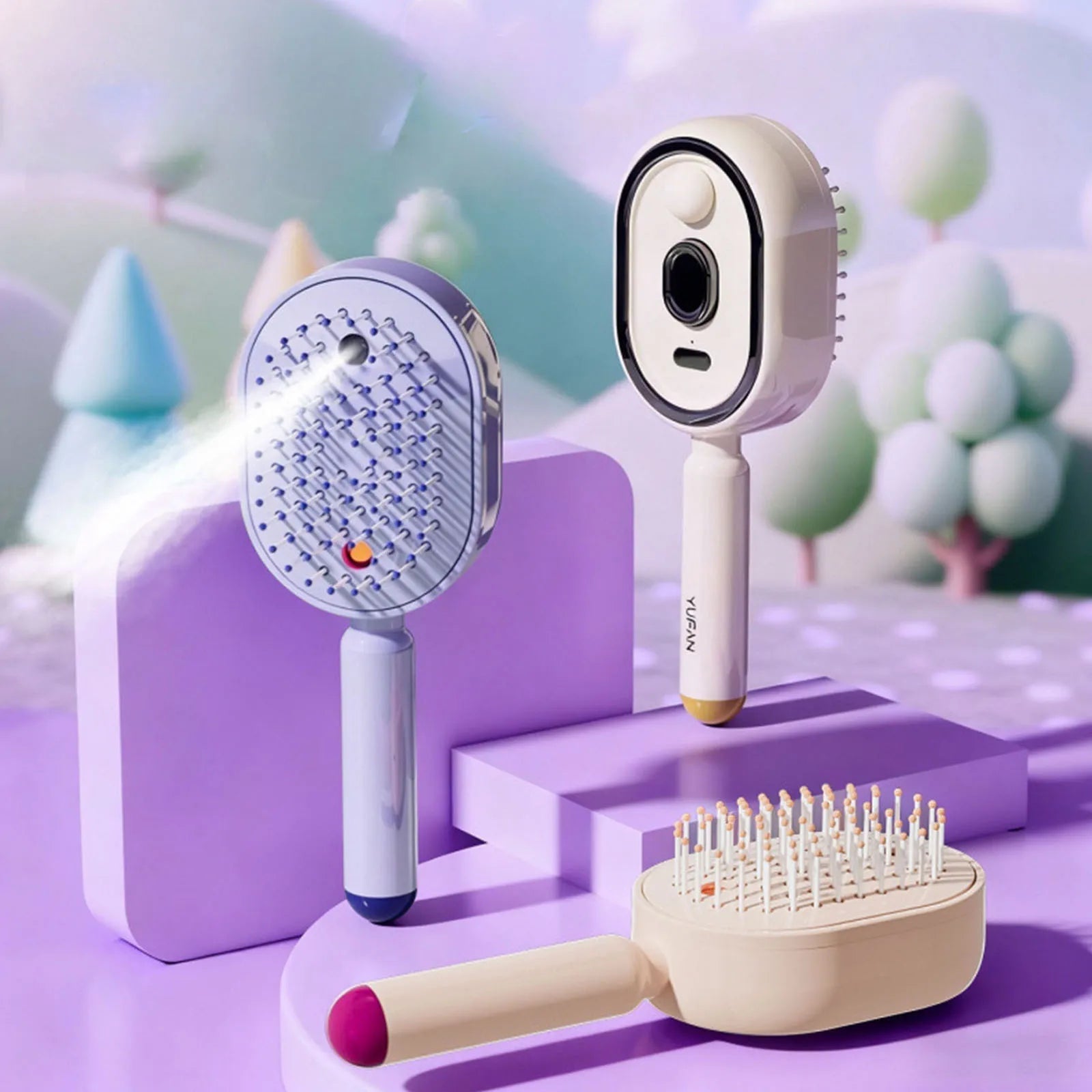 Wet Electrics Hairbrush with Water Spray Rechargeable Steams Hair Straightener USB-C Charging Anti-Static Red Light Hair Brush