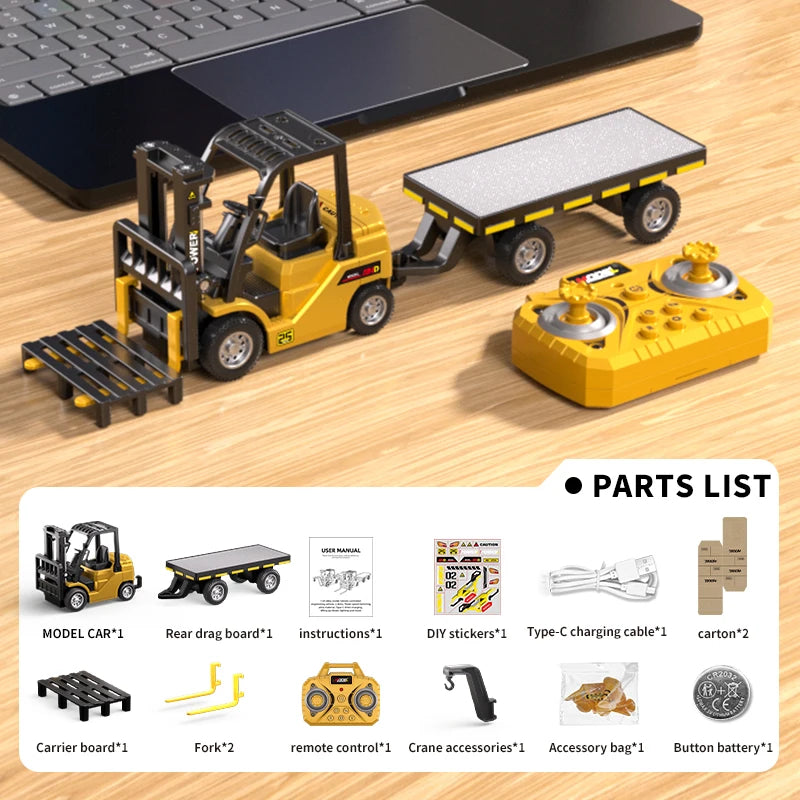 1: 64 Mini Remote Forklift Set, Lighting and Music, Durable Alloy Material, Supports APP Mobile Connection, Halloween Gift
