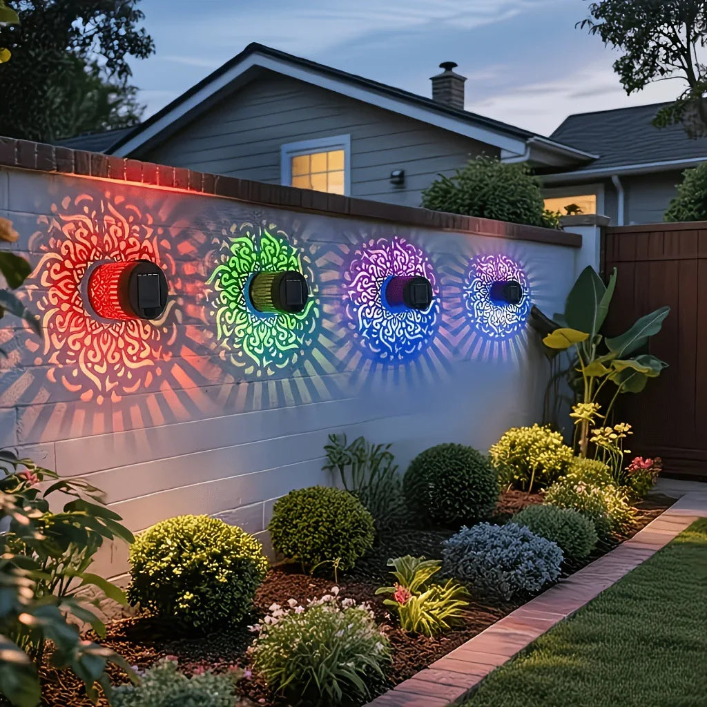 Outdoor Solar Wall Light with Mandala Sunflower Design Garden Courtyard Decoration Landscape Lighting for Patio Fence