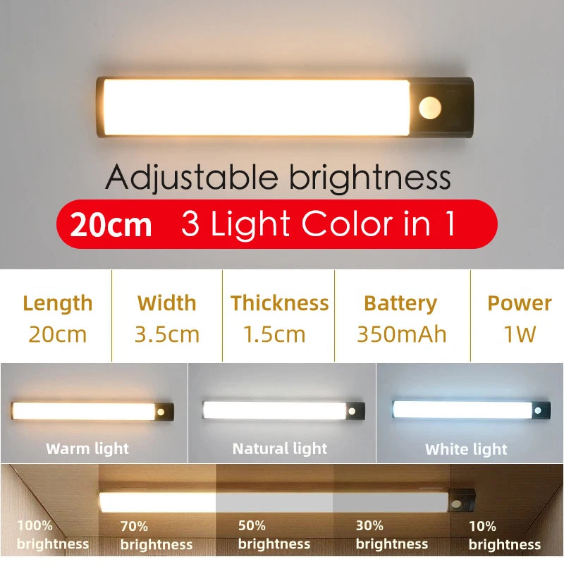 10-50cm Motion Sensor Light Night Wireless Lamp LED USB Battery Rechargeable Wall for Bedroom Kitchen Lighting Lights Room Decor