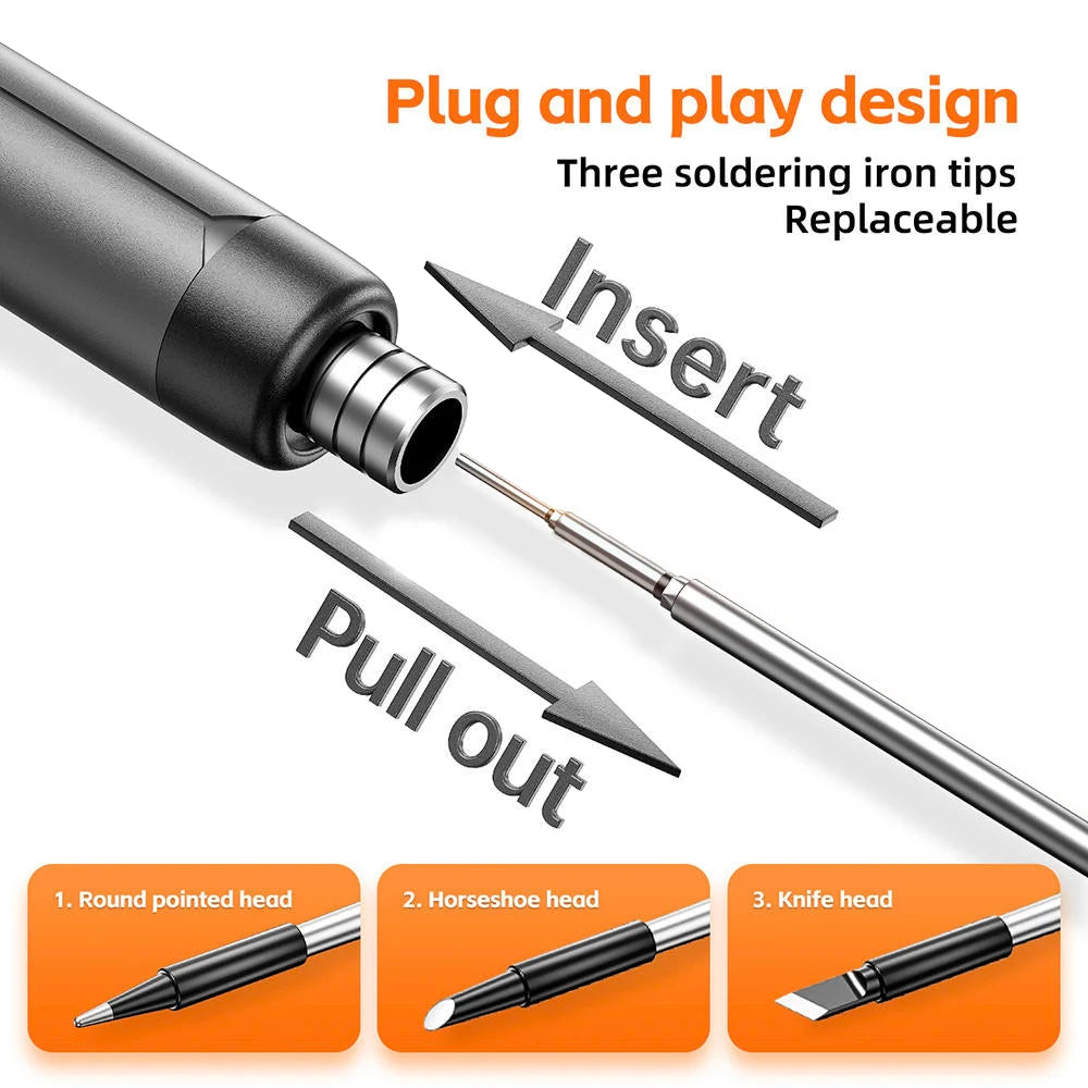Cordless USB Digital Soldering Iron Adjustable Temperature 300-450℃ Type-C 1000mAh Battery Intelligent Solder Welding Iron Tool
