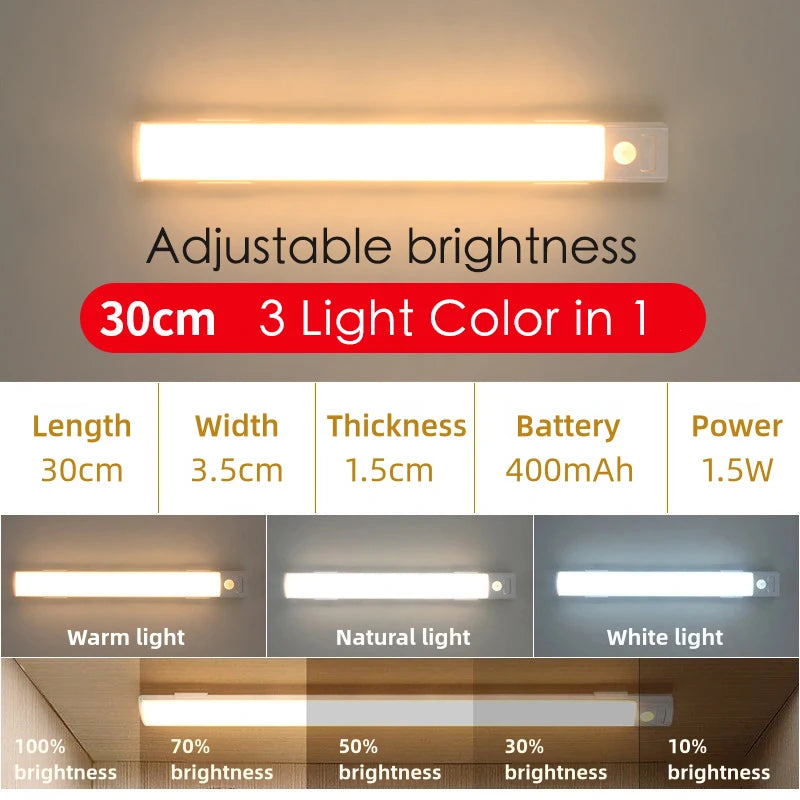 10-50cm Motion Sensor Light Night Wireless Lamp LED USB Battery Rechargeable Wall for Bedroom Kitchen Lighting Lights Room Decor