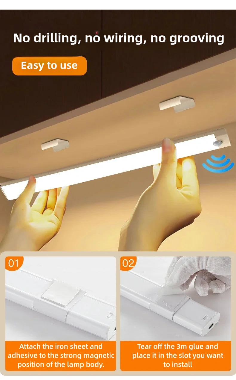10-50cm Motion Sensor Light Night Wireless Lamp LED USB Battery Rechargeable Wall for Bedroom Kitchen Lighting Lights Room Decor
