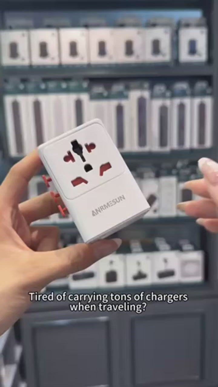 65W/45W/25W GaN Universal Travel Adapter with 2 USB 2 Type C Fast Charging All-in-one Travel Charger EU/UK/USA/AUS for Travel